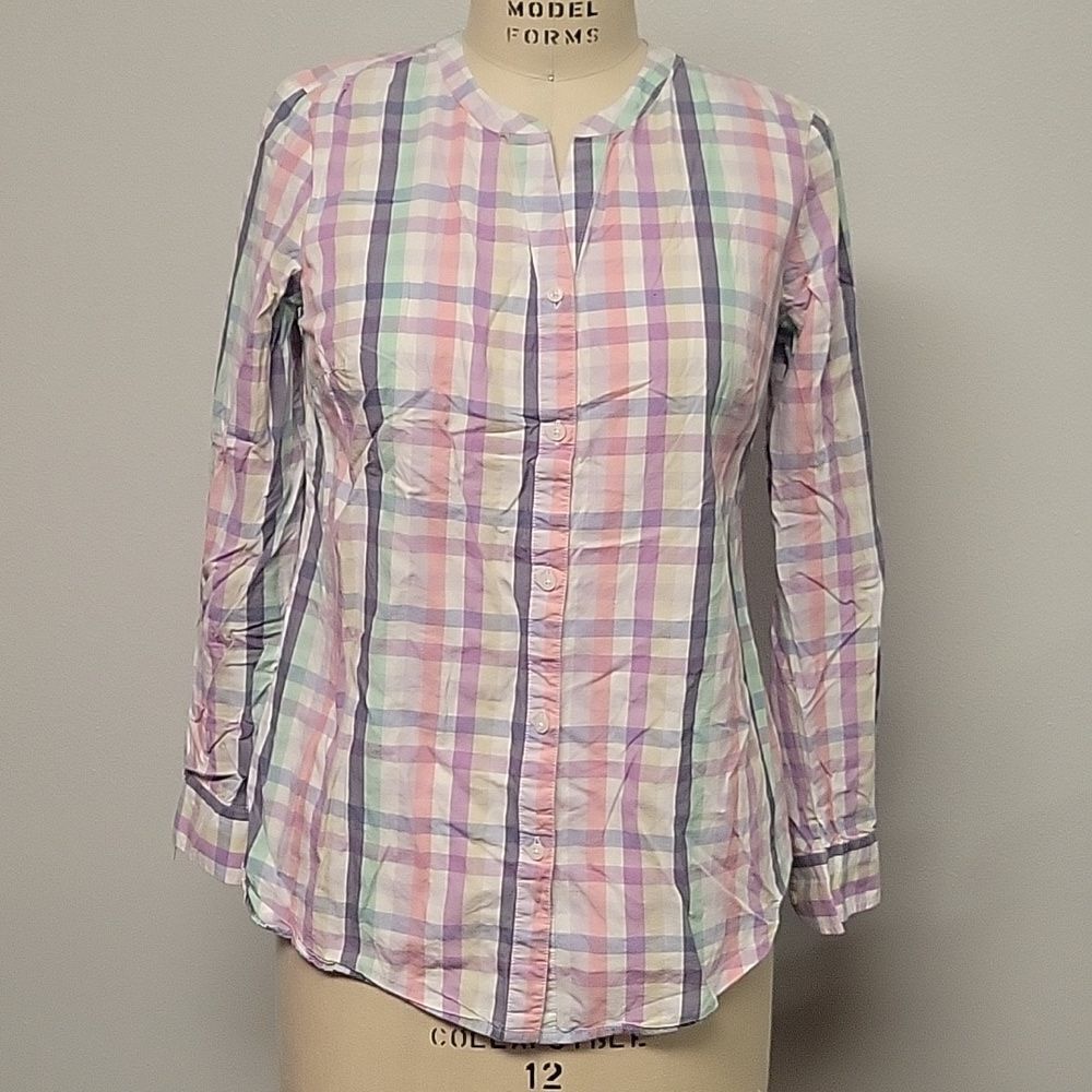 Talbots long Sleeve Plaid Tunic Button Down Shirt, Size S